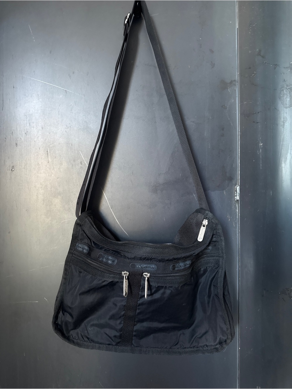 Black Nylon Crossbody LeSportSac Bag with Zip Pockets